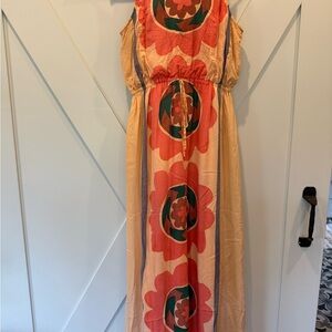 Anthropologie Maxi Dress with Floral Design in Peach and Coral